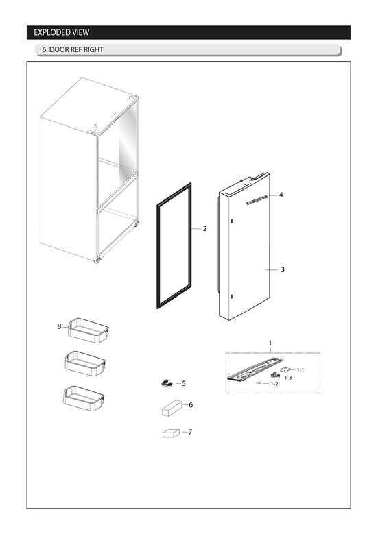 Right refrigerator door parts
