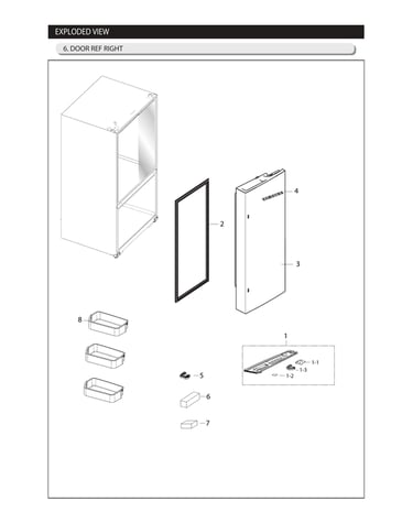 Right refrigerator door parts