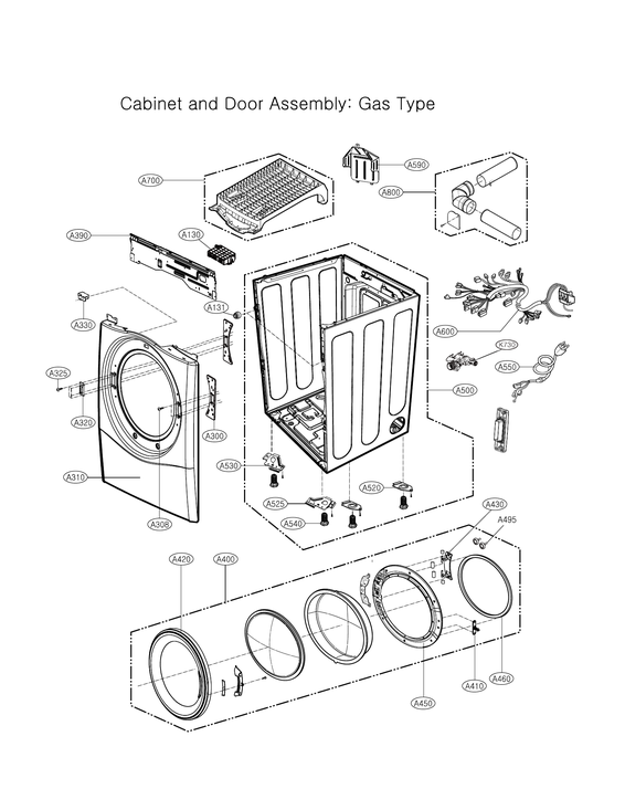 Cabinet & door assy: gas type