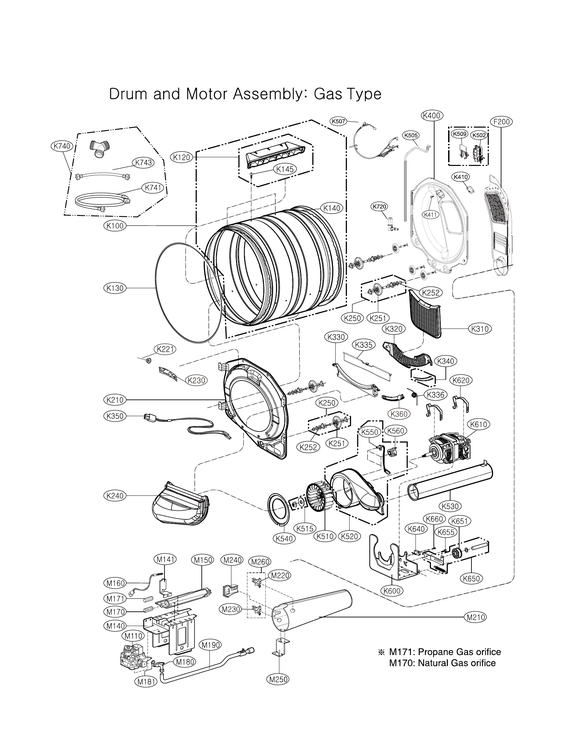 Drum & motor assy: gas type