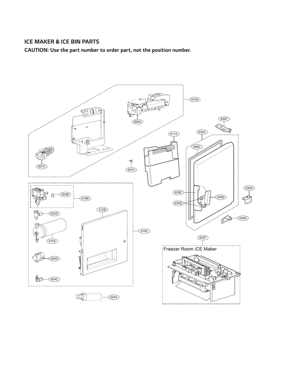 Ice maker & ice bin parts