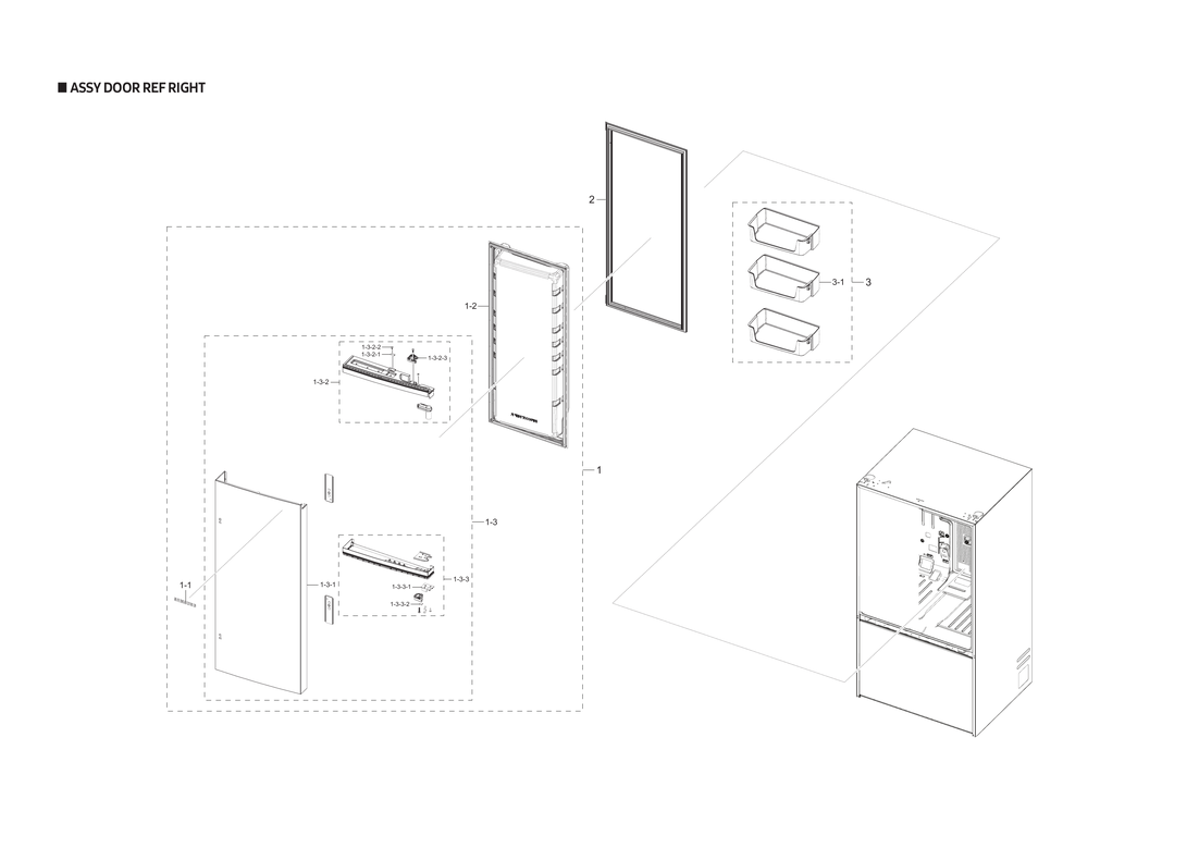 Right refrigerator door assy