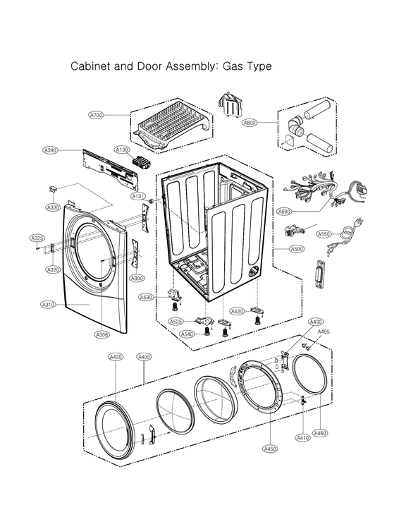 Cabinet & door assy: gas type