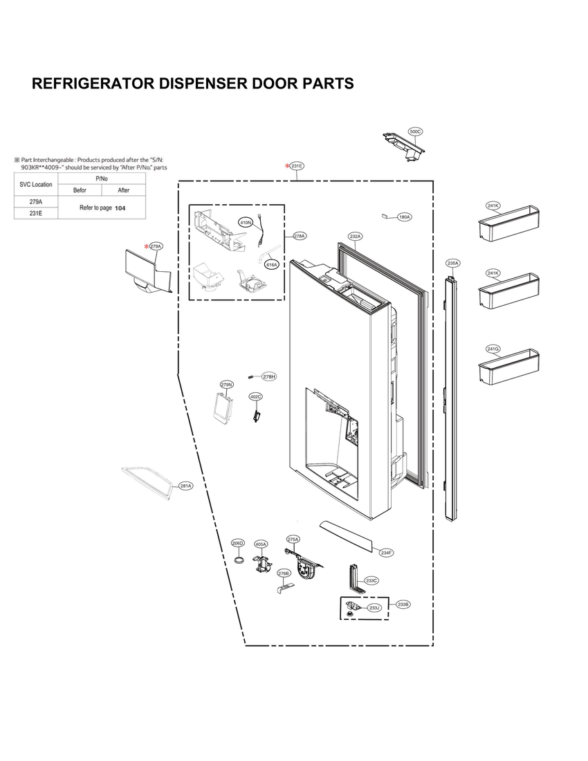 Refrigerator dispenser door parts