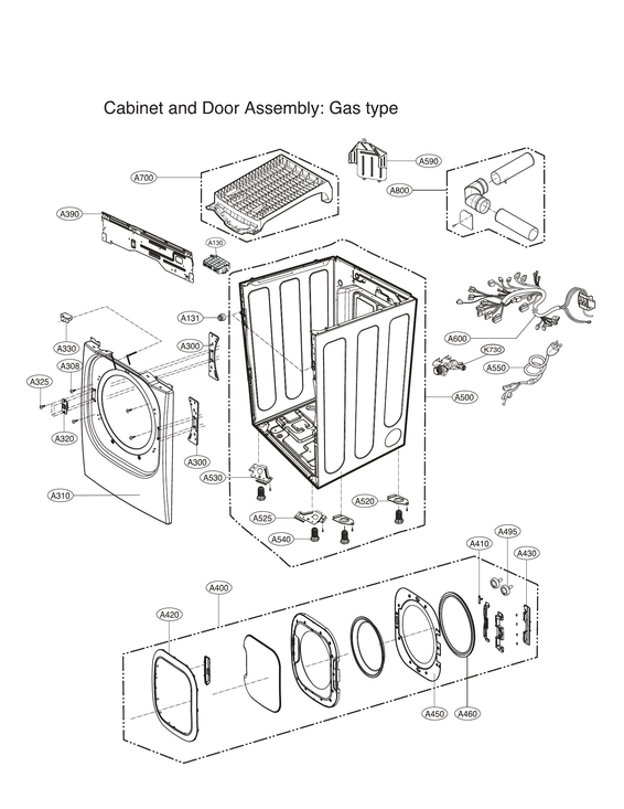 Cabinet & door assy: gas type