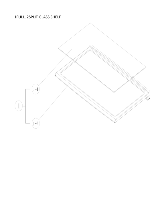 1 full, 2 split glass shelf
