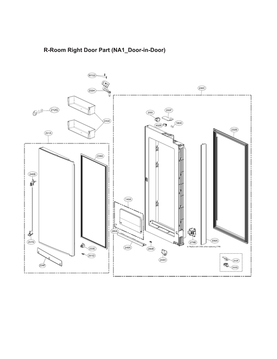 Refrigerator room right door parts