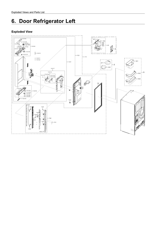 Left refrigerator door parts