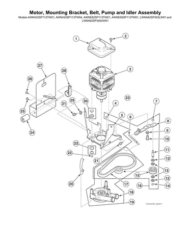 Motor/mounting bracket/belt/pump/idler