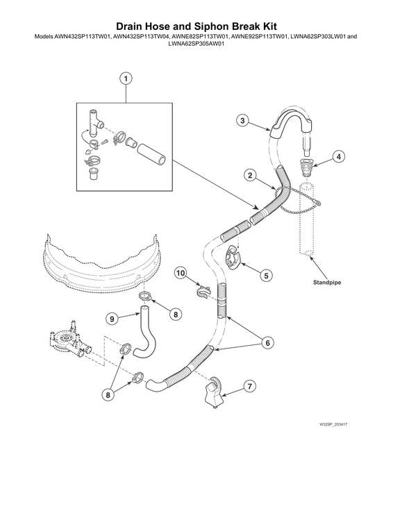 Drain hose/siphon break kit