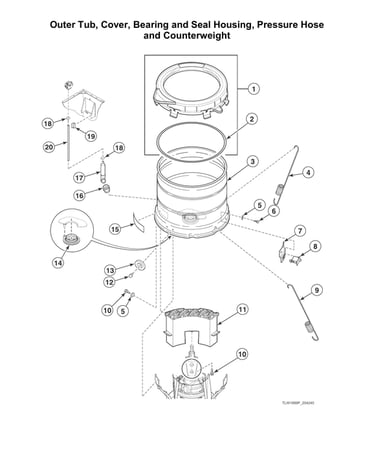 Outer tub/cover/bearing/seal housing/pressure hose