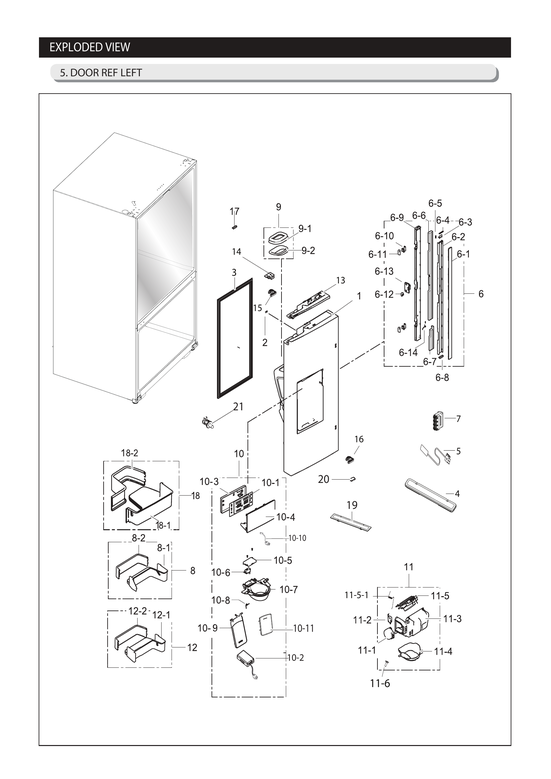 Left refrigerator door parts