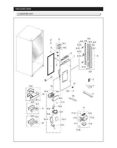 Left refrigerator door parts
