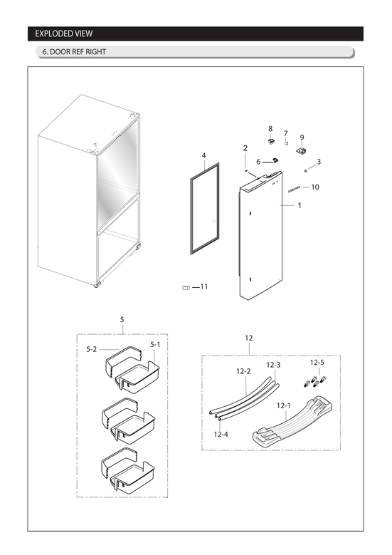 Right refrigerator door parts