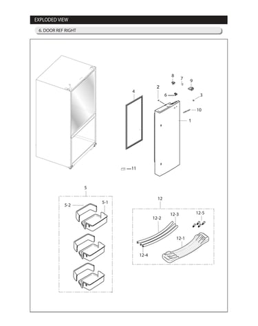 Right refrigerator door parts