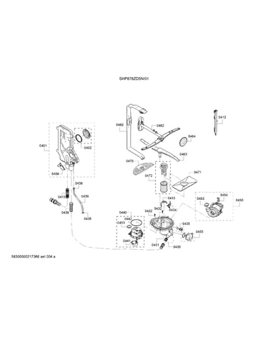 Spray arm/water inlet/pump
