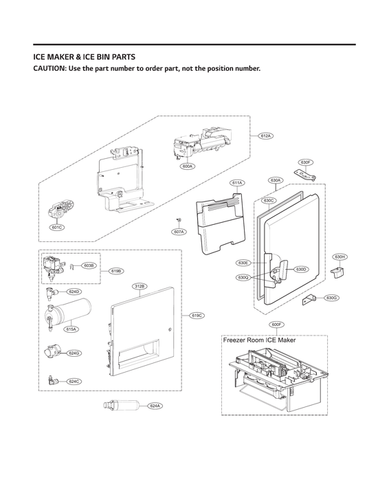 Ice maker & ice bin parts