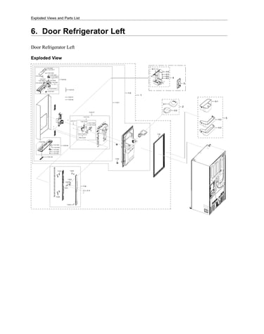 Left refrigerator door parts