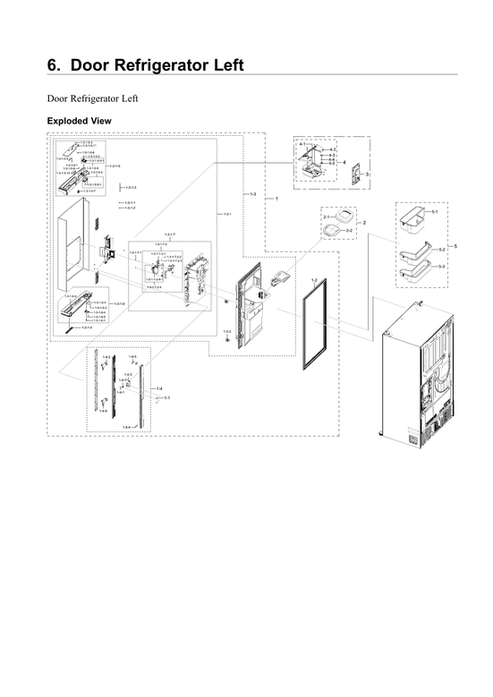 Left refrigerator door parts