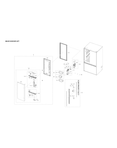 Left refrigerator door parts