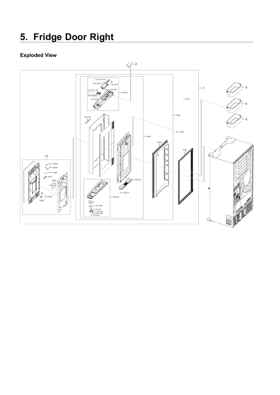 Right refrigerator door parts