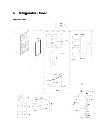 Left refrigerator door parts