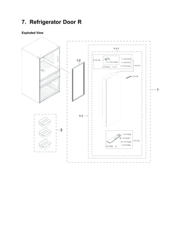 Right refrigerator door parts