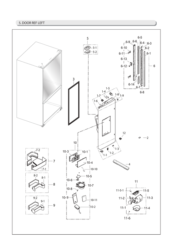 Left refrigerator door parts