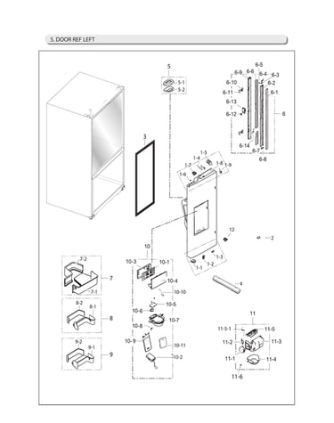 Left refrigerator door parts
