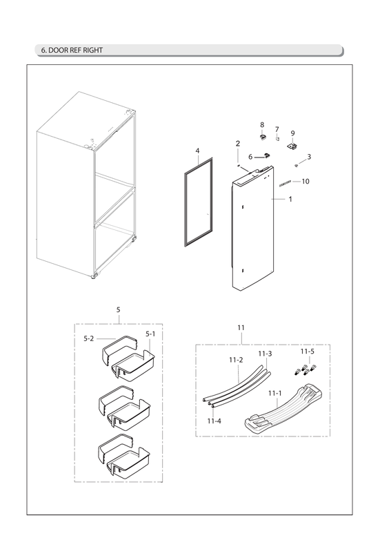 Right refrigerator door parts