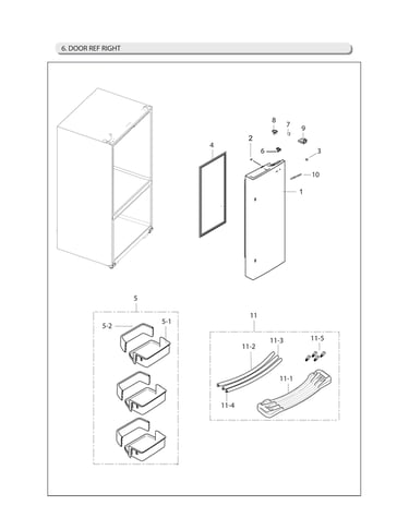 Right refrigerator door parts