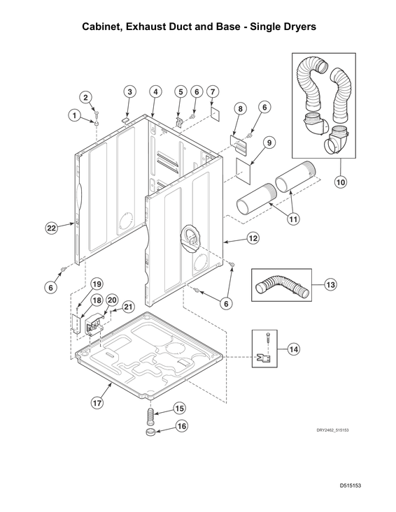 Cabinet/exhaust duct/base-single dryers