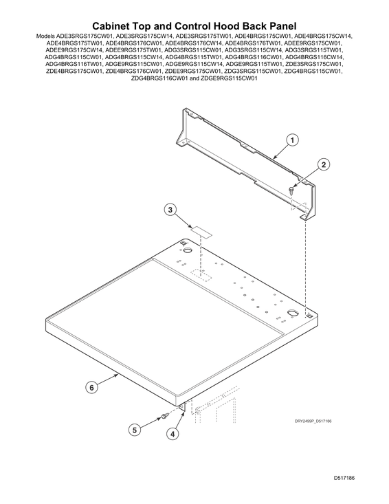 Cabinet top/control hood back panel