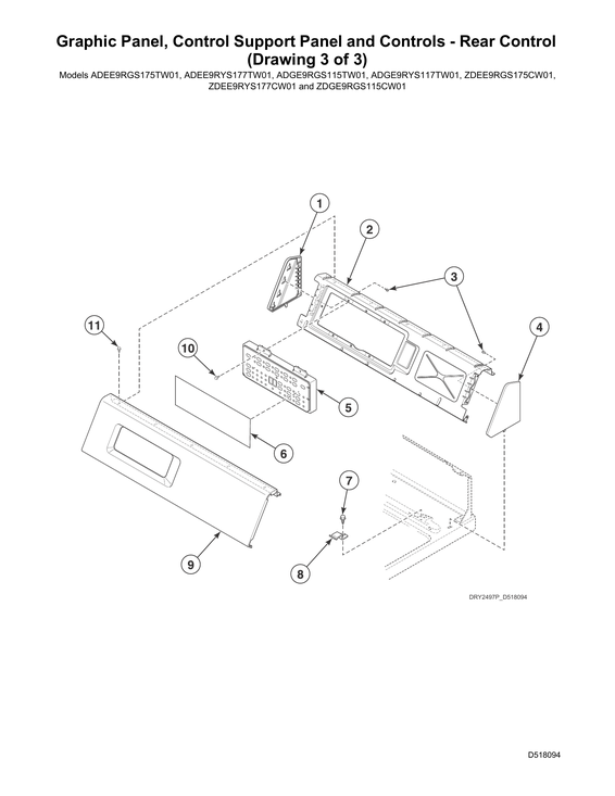 Graphic panel/rear control support panel/controls