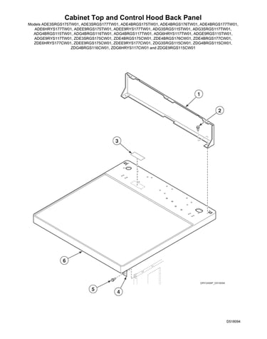 Cabinet top/control hood back panel