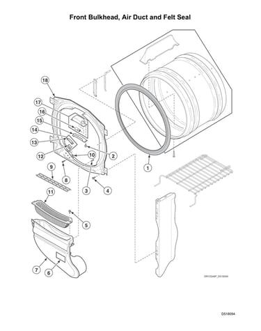 Front bulkhead/air duct/felt seal