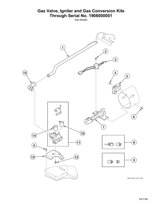 GAS VALVE/IGNITER & GAS CONVERSION KITS THRU S#1908000001