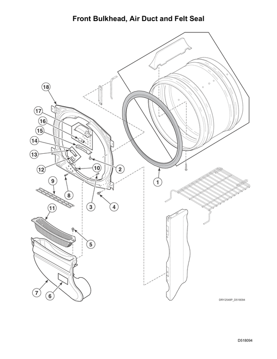 Front bulkhead/air duct/felt seal