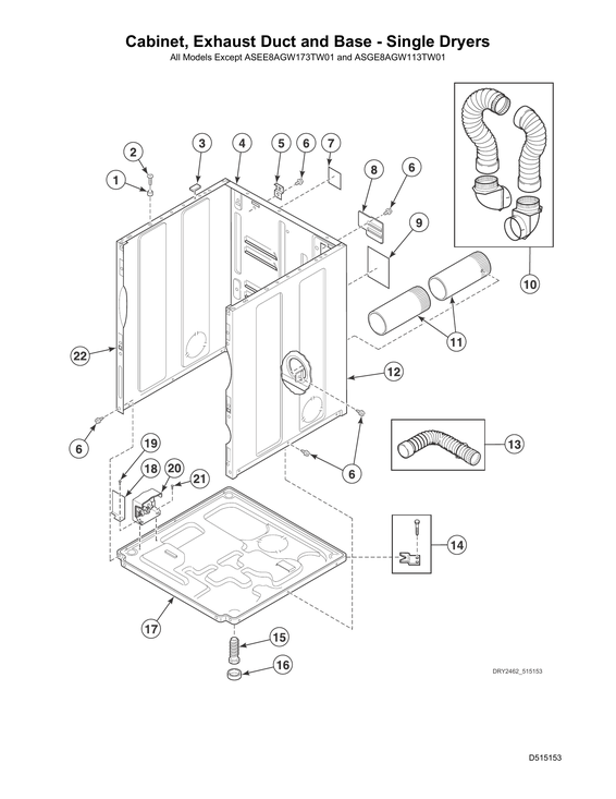 Cabinet/exhaust duct/base - single dryers