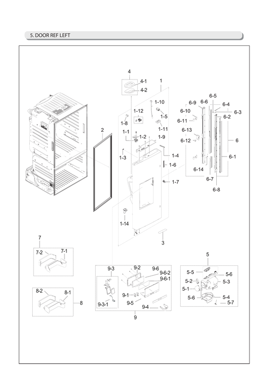 Left refrigerator door parts