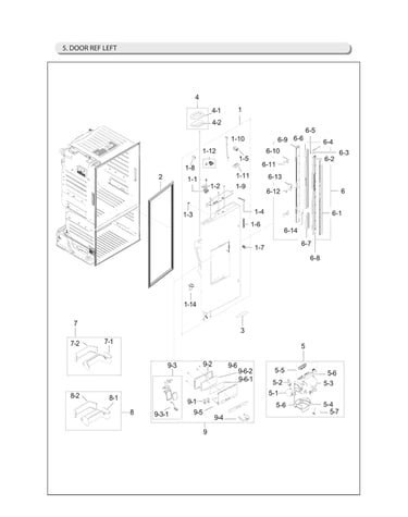 Left refrigerator door parts