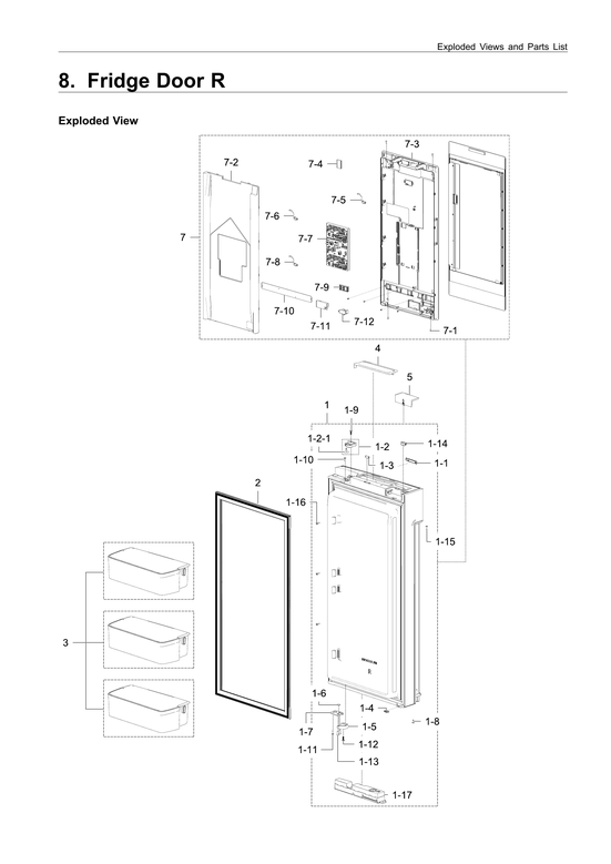 Right refrigerator door parts