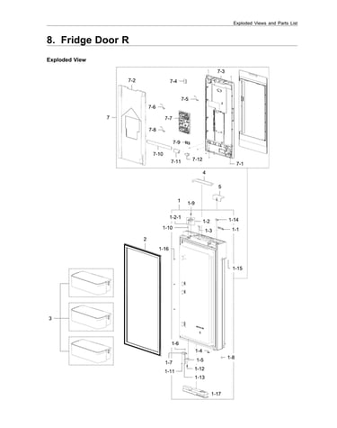 Right refrigerator door parts