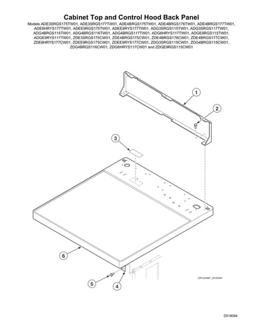 Cabinet top/control hood back panel