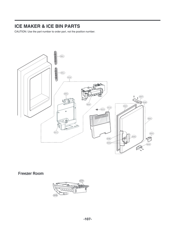 Ice maker & ice bin parts