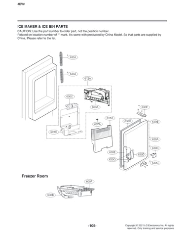 Ice maker & ice bin parts