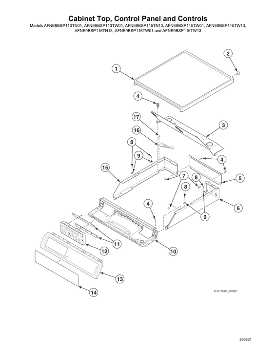 Cabinet top/control panel/controls