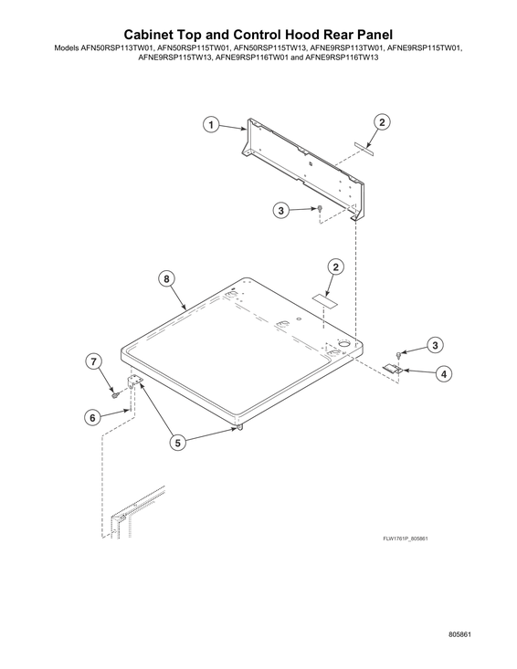 Cabinet top/control hood rear panel