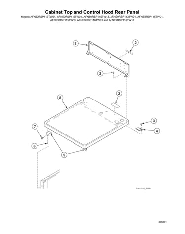 Cabinet top/control hood rear panel
