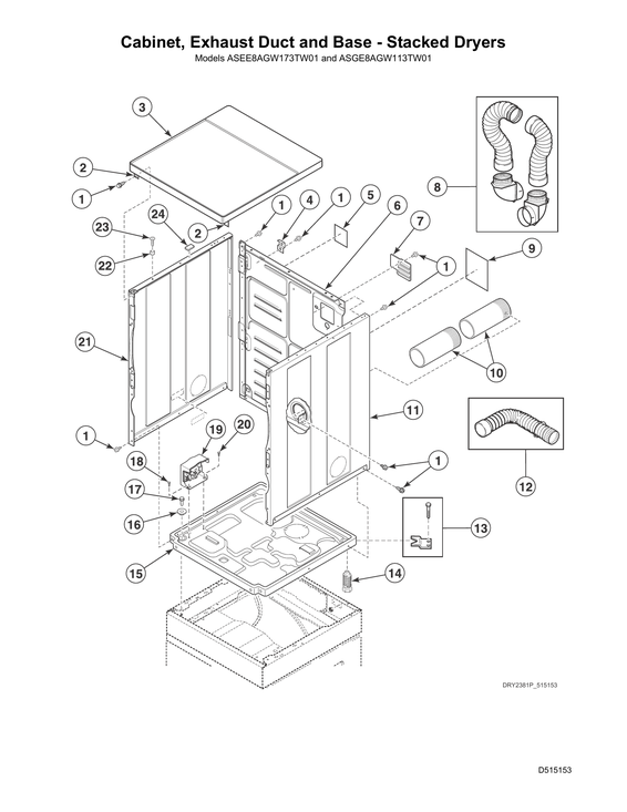 Cabinet/exhaust duct/base - stacked dryers